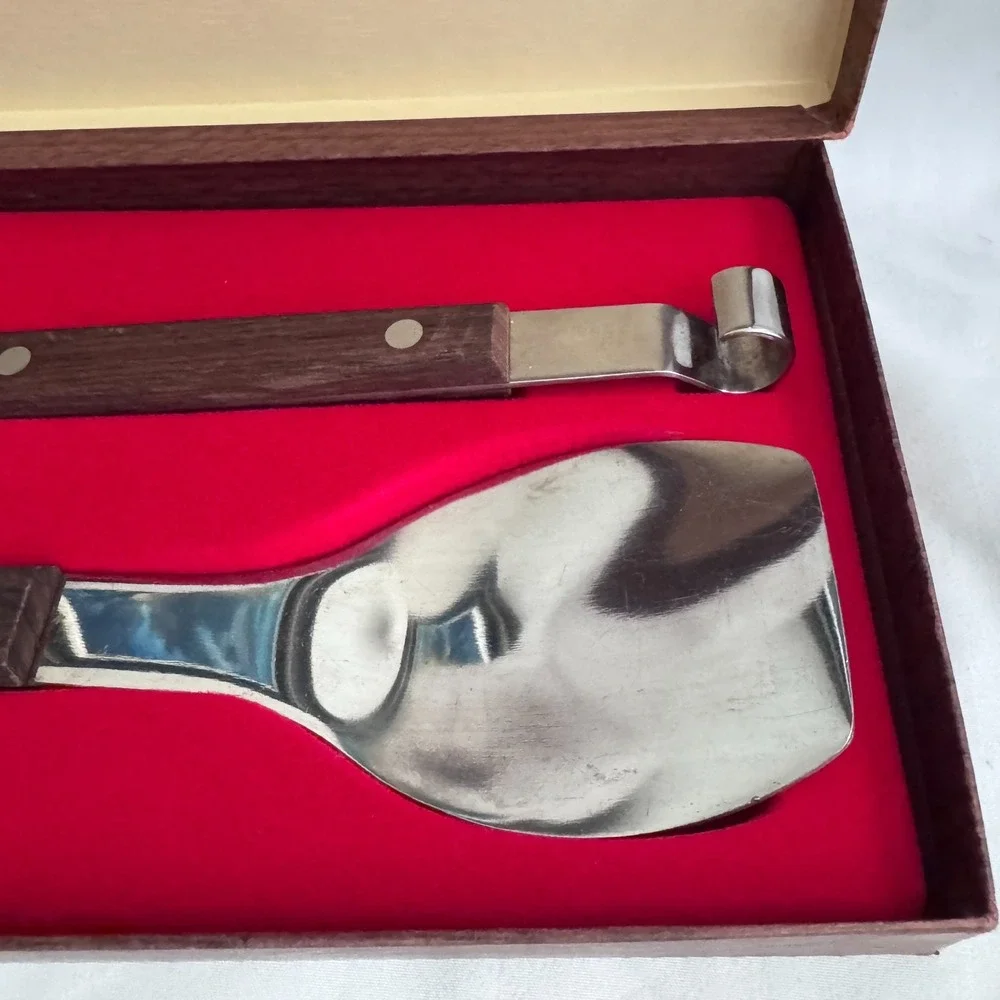 Vintage Burnco Serving Fork & Spoon = Tongs Stainless Steel‎ Japan